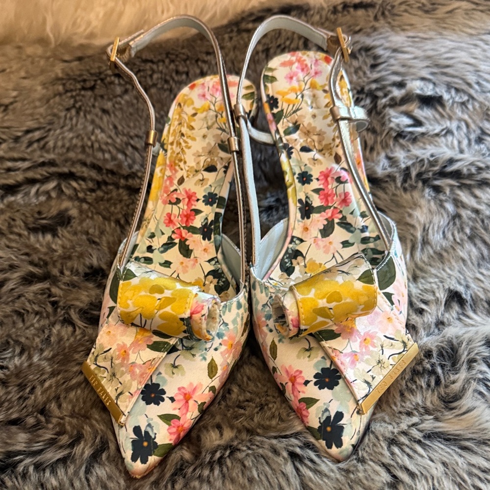 Ted Baker Floral Pointed-Toe Slingback Heels in Multicolor